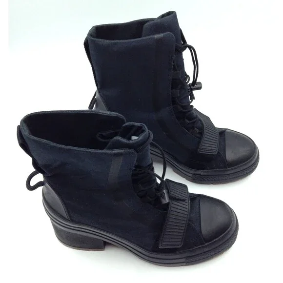 Converse Chuck 70 De Luxe Boots Wn 7.5 Black Platform Combat High Top Goth Shoes - Picture 4 of 15